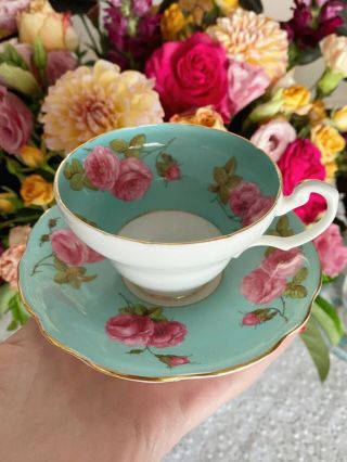 Rare Blue Pink Foley Century Rose Duo Cup Saucer Bone China Vintage Tea Set ❤️