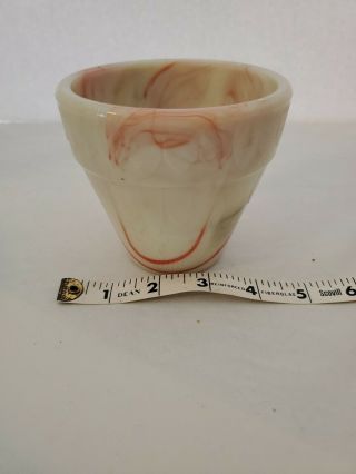 Vintage Akro Agate Slag Glass White And Red And Gray Flower Pot