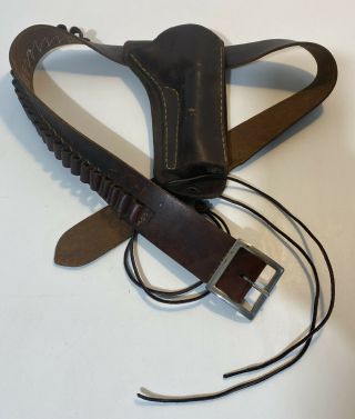 Vintage Hunter 145 - Lg Ammo Belt W/ Holster 9203 Dark Brown Leather 25 Bullet