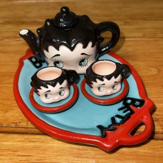 Vintage Vandor 1995 Betty Boop Mini Tea Set Rare Tiny Tea Pot Cups Dish Plate