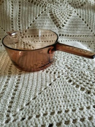 Vintage Corning Vision Ware Pyrex 2.  5 L Amber Glass Pot Sauce Pan With Lid Usa