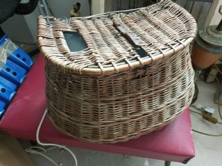 Vintage Wicker Trout Fishermans Basket Leather Strap