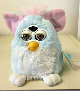 Vintage 1999 Furby Babies Blue & White & Pink With Tags Talks