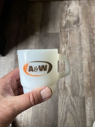 Vintage Fire King A & W Root Beer Logo Coffee Cup.  H T F In This.