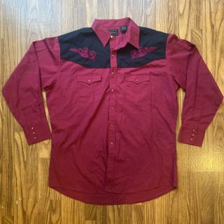 Vintage High Noon Western Pearl Snap Shirt Mens Xl Tall; Embroidered Cowboy Pink