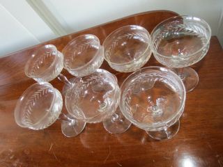 Set Of 7 Vintage 5 1/2 " Laurel Cut Crystal Stemware Champagne Coupe Glasses