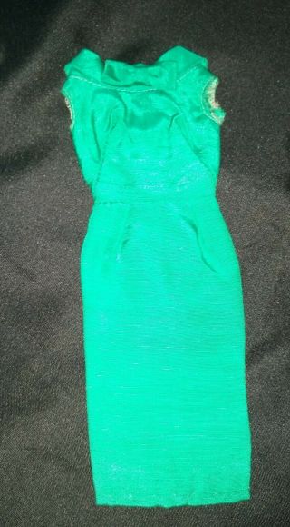 1962 Vintage Barbie Emerald Green Pak Silk Sheath Dress