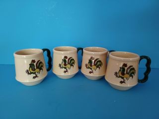 4 Vintage Metlox Poppytrail Rooster Mugs 3 1/2 "