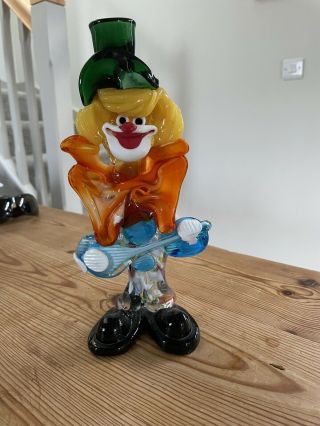 Vintage Italian Glass Murano Clown Figure With Guitar / 10.  25 Inches Tall