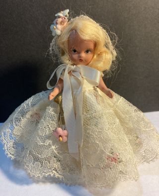 Vintage 1940s Nancy Ann Storybook Bisque 4.  5 " Doll Flower Girl White Shoes Nasb