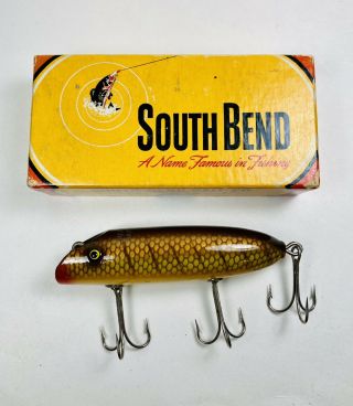 Vintage South Bend Bass - Oreno Yellow Perch Scale Wooden Fishing Lure