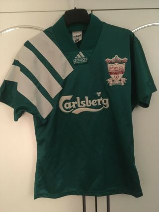 Liverpool 1992 - 1993 Centenary Green Away Shirt Adidas Kids 30 - 32 Vintage Retro