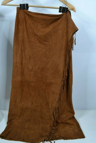 Vintage Brown Suede Leather Ralph Lauren Sport Wrap Around Skirt,  Size 8 Medium