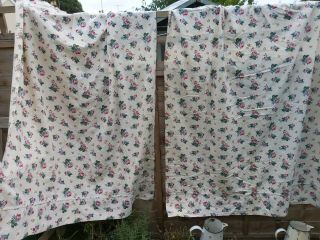 Vintage 1930s Curtains Cottage Rose Shabby Chic Cotton Pair Fabric