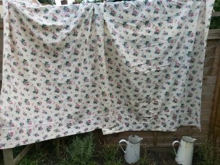 VINTAGE 1930s CURTAINS COTTAGE ROSE SHABBY CHIC COTTON PAIR FABRIC 3