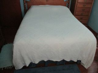 Vintage 100 Cotton 80 " X 96 " Waffle Weave Thermal Blanket Ivory Full Size Usa