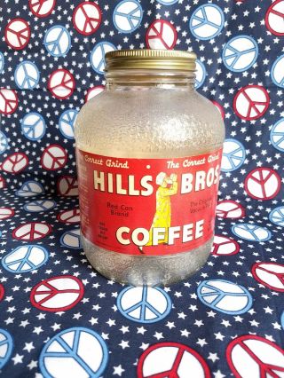 Vintage Hills Bros Coffee Red Can Brand 1 Pound Glass Jar Duraglas