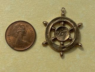 Vintage 9k Carat Yellow Gold Charm - Ships Wheel Helm - With Compass Directions