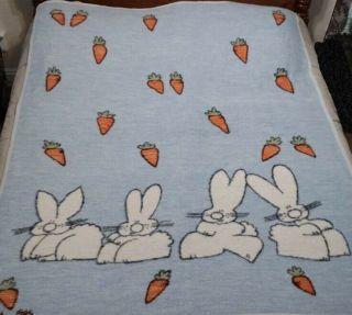 Biederlack Usa Throw Blanket Bunny Rabbit Carrot Vintage 1985 54” X 71” Acrylic