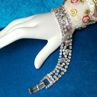 Vintage Jewelry Bracelet With Clear Rhinestones And Aurora Borealis.  1025