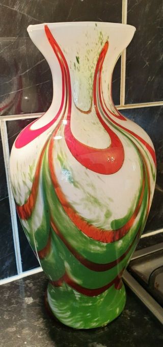 Stunning/vibrant Vintage Rare Carlo Moretti Large Italian Glass/opaline Vase 14 "