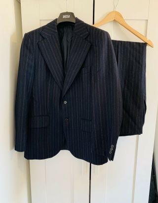 Odermark Men’s Suit 40s Trousers W 34” L 28 Pure Wool Vintage Pinstripe