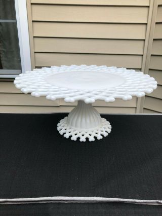 Fabulous Vintage White Milk Glass Reticulated Pedestal Cake Stand / Plate