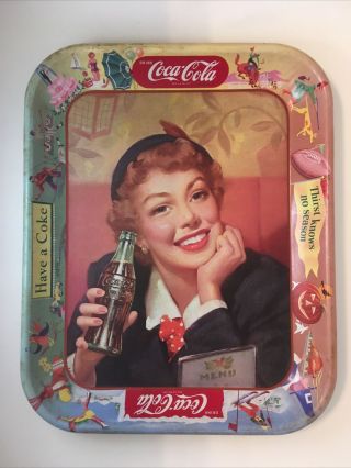 Vintage 1953 Coke Cola Serving Tray Thirst Knows No Season Menu Girl