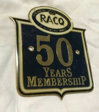 Vintage Brass Royal Automobile Club Queensland Racq Car Plaque