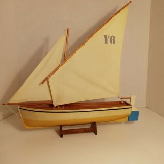 Vtg Handmade Wooden Sail Boat With Stand17 In Long 17 In To Top Of Sail