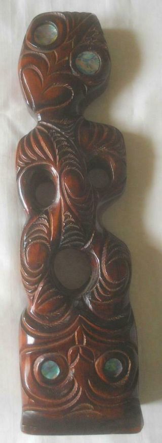 Signed Hg Vintage Carved Wood Zealand Maori Tiki Paua Shell Eyes 31 Cm