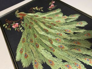 Magnificent Peacock & Feathers/cherry Blossom Vintage Silk Hand Embroideredpanel