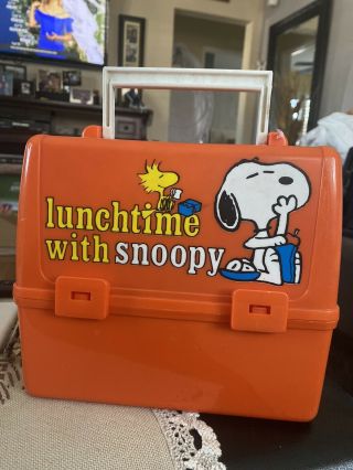 Vintage 1965 Peanuts Lunch Box Snoopy And Woodstock Thermos Co.  With Thermos