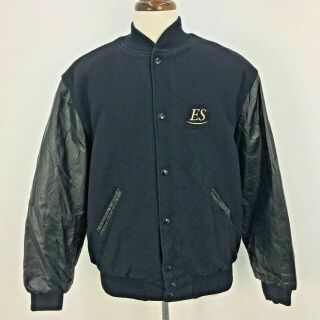 Vtg 80s Holloway Black Wool Leather Letterman Jacket Mens Sz L Made In Usa