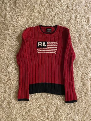 Polo Jean Co Ralph Lauren American Flag Knit Sweater Vintage Women’s Size L