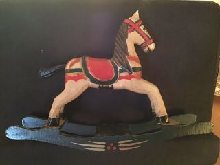 Antique Vintage Handmade Wooden Rocking Horse Hand Painted Christmas