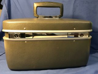 Vintage Samsonite Horizon Train Case Makeup Cosmetic Suitcase Avocado Green