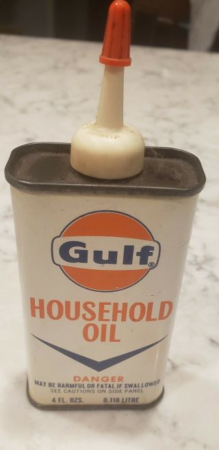 Vintage Gulf Household Oil Handy Oiler 4 Oz Oil Tin Can - Empty.
