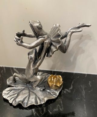 Spi 1993 Vintage Pewter Ballerina Frogs Dancing On A Lilly Pad 4 "