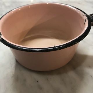 Vintage Enamelware Pink & Black Small Pot Sauce Pan With Handle