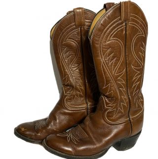 Tony Lama Vintage Brown Leather Round Toe 13 " Cowboy Boots 6116 Men 