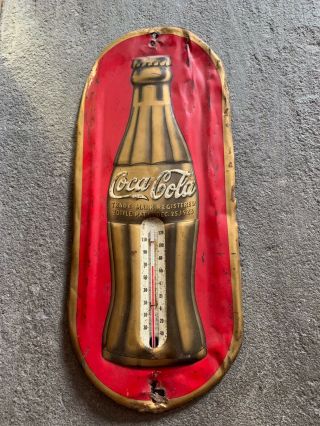 Vintage Coca Cola Coke Bottle Thermometer Tin Metal Patent December 25,  1923
