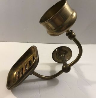 Antique Vintage Brass Soap Dish & Cup Holder Wall Mounted / Shaving Deco