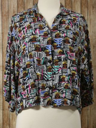 United Colors Of Benetton Printed Crop Top Boxy Womens 46 Us Large Italy Vtg 80s
