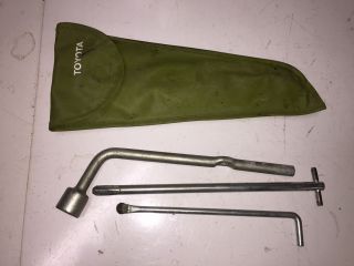 Vintage Toyota Motor Tool Kit Lug Wrench Jack Handle Green Pouch