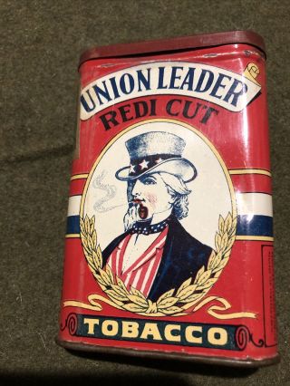Antique Vintage Union Leader Pocket Tobacco Tin W/tax Stamp Empty