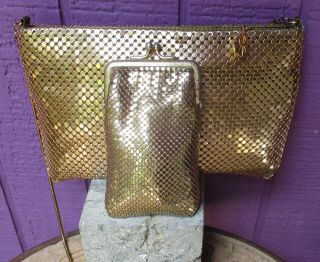 Whiting & Davis Vintage Cigarette Case Gold Metal Mesh Kisslock & Shoulder Bag