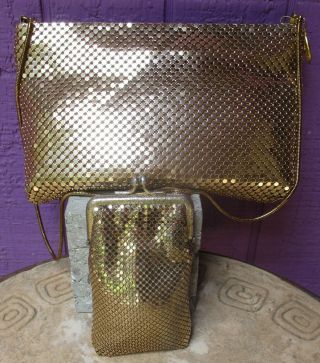 Whiting & Davis Vintage Cigarette Case Gold Metal Mesh Kisslock & Shoulder Bag 2