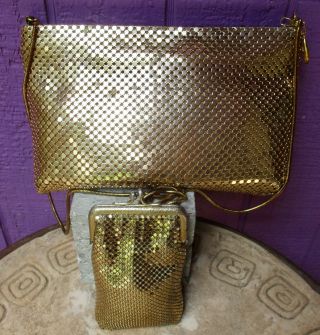 Whiting & Davis Vintage Cigarette Case Gold Metal Mesh Kisslock & Shoulder Bag 3