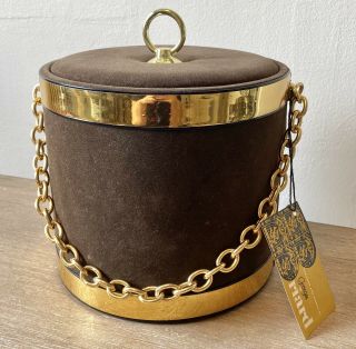 Vintage Georges Briard Velvet Ice Bucket With Chain Handle And Tag
